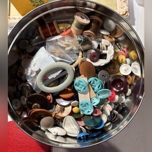 Norman Rockwell Tin of Vintage Buttons and Findings